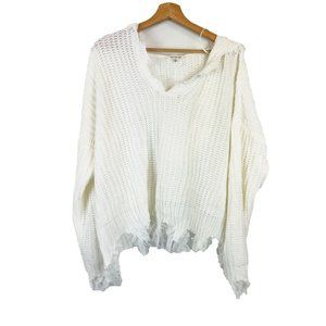 Miracle USA White Cable Knit Distressed Oversized Sweater Hoodie M/L
